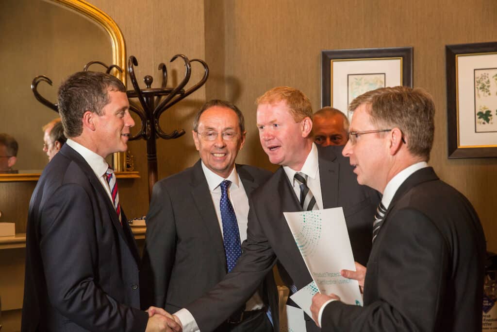 Peter Gleeson, David Wright, Minister of State Paudie Coffey, Gerry Farrell, ICF Product Certification Launch, July 2015
